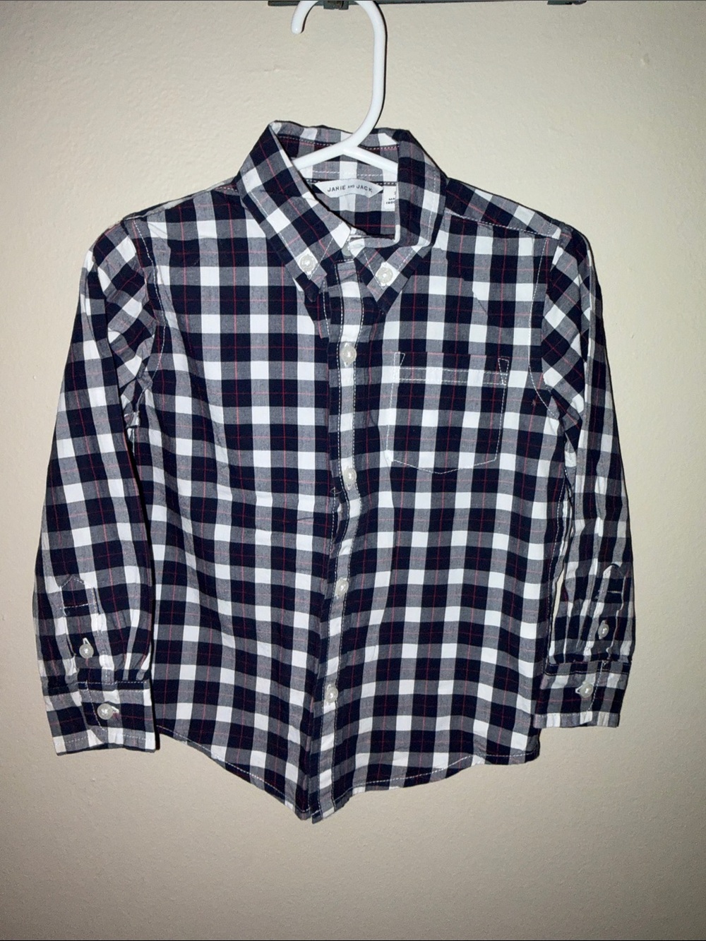 Janie and Jack Navy, White & Red Plaid Button-Down Shirt